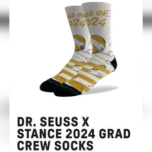 NWT Men's Dr. Suess Stance Class of 2024 White and Yellow Casual Socks